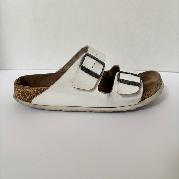 Birkenstock Arizona Classic Sandals Leather Two Strap Slides White Size 8 Eu 39 - Picture 4 of 12